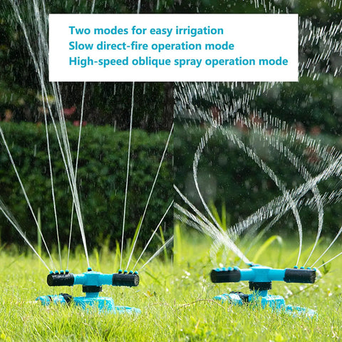 360 Degree Auto Rotating Garden Sprinkler spraying water on lawn with adjustable modes and angles for even moisture