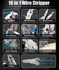 Close-up of 18 In 1 Foldable Wire Stripper Kit With Crimping Pliers Cutter Twister Tool demonstrating various functions.