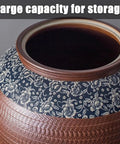 Level Up Your Pantry Setup With This Handmade Ceramic Food Storage Jar Featuring An Airtight Lid To Keep Flour Sugar Coffee Beans And Candy Fresh As New While Dropping Some Serious Cozy Vibe On Your Kitchen Counter, close-up of large ceramic pantry jar opening.