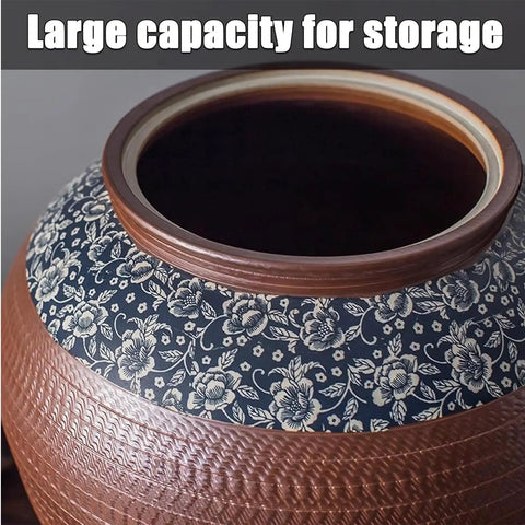 Level Up Your Pantry Setup With This Handmade Ceramic Food Storage Jar Featuring An Airtight Lid To Keep Flour Sugar Coffee Beans And Candy Fresh As New While Dropping Some Serious Cozy Vibe On Your Kitchen Counter, close-up of large ceramic pantry jar opening.