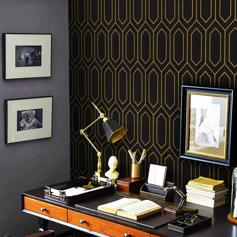Geometric Gold And Black Peel And Stick Wallpaper Self Adhesive Removable Wall Covering For Accent Walls Vinyl Roll