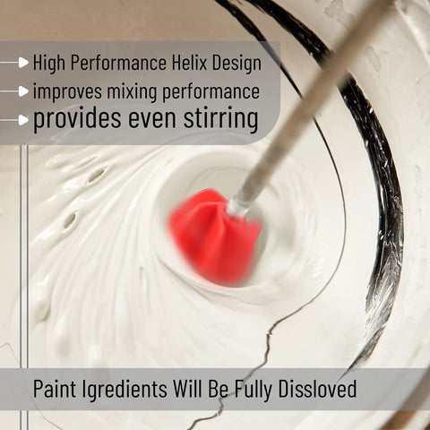Close-up of Helix Drill Paint Mixer Attachment for 1 Gallon Resin, Epoxy, and Latex Paint, 11.8 Inch Stirrer in a mixing motion