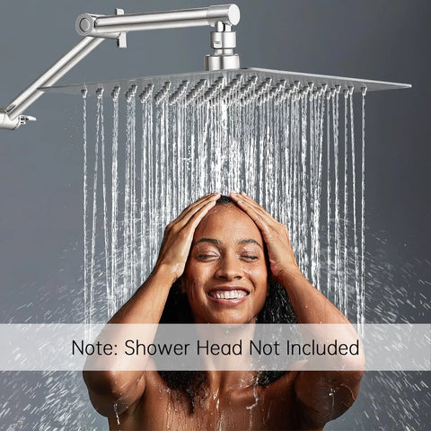 Adjustable 13 Inch Shower Head Extension Arm With Heavy Duty Solid Brass Build And Brushed Nickel Finish For Height And Angle Control