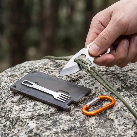 4 In 1 Pocket Multi Tool Card Stainless Steel Outdoor Survival Gear With Fork Bottle Opener Measuring Ruler for camping