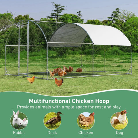 Heavy Duty 12.5 Foot Metal Chicken Coop With Galvanized Walk In Run And Waterproof PE Cover Dome Shaped Poultry Cage in yard