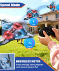 Child flying the Dope Remote Control Foam Fighter Jet With Lights 360 Degree Flips And Stable Hovering Easy RC Airplane Toy outdoors