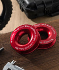 Two Pack Winch Snatch Recovery Ring Block Pulleys 66,000 Lbs For SUV UTV ATV Off Road Trucks Towing Ring With Synthetic Rope And Soft Shackle Red Heavy Duty Recovery Gear Tough Trails. Red aluminum alloy recovery rings with caliper measuring size