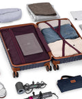Cosbarn 5-piece hard-shell luggage set with TSA locks and spinner wheels; dark blue ABS suitcases.