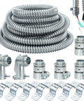 Half Inch Flexible Steel Electrical Conduit Kit With Four Couplings, Two Elbows And Seven Straps, 25 Feet Long