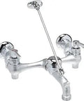 Top Brace Wall Mount Sink Faucet With Six Inch Vacuum Breaker Spout Drip Free Washerless Ceramic Disc Valves Vandal Resistant Metal Lever Handles