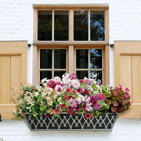 2 Pack 24 Inch Window Planter Boxes With Adjustable Brackets And Nonwoven Fabric Grow Bags For Deck Railing Balcony Hanging Flower Box