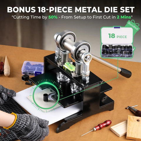 Pro Grade Leather Cutting Machine With 7.87 Inch Square Embossing Plate, Manual Die Cutter Stamping Tool, 1 Ton Force