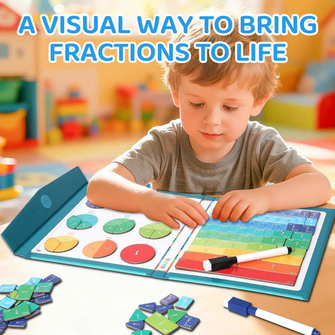 Child using Magnetic Fraction Demonstration Kit For Kids, 51-Piece Set With Fraction Tiles And Circles, STEM Math Toys