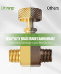 Beefy Brass Needle Valve With 1/4 Inch Male NPT To 1/4 Inch Female NPT, showing half brass and half metal finish for durability.