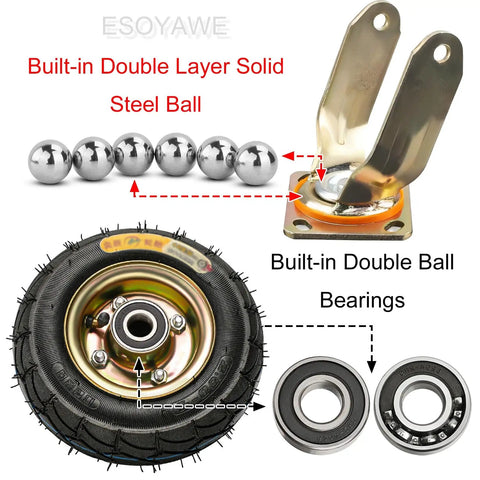 Heavy Duty Rubber Wheel Casters Set Of Four Dead Silent Shock Absorbing Roll Braked Swivel Or Locked Fixed Options Carry 440 Pounds Each Industrial Grade Tires showing wheel, steel ball bearings, and caster components.