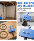 Pro Grade Power Drill Wire Puller With Heavy Duty Steel Body And Twenty Meter Fish Tape included, showcasing manual grip and threading capability.