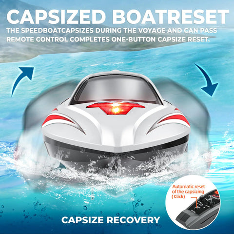 18 Inch Brushless RC Boat For Adults And Kids, Blazing 55 KPH Speed, Big Waterproof Lake Toy showing capsize recovery feature