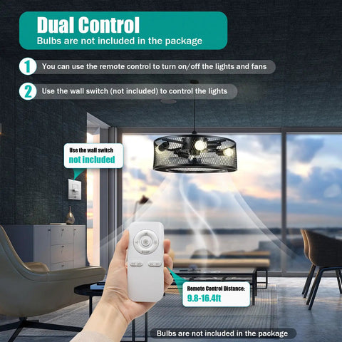 Ceiling Fan Light 18 Inch 3-Setting 40W Modern Mount for Living Room with remote control and wall switch.