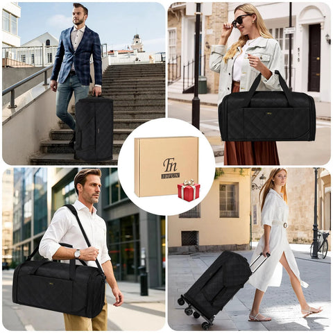 Four In One Rolling Garment Bag For Travel With Wheels Carry On Size Duffle Convertible Suit Carrier in various travel settings