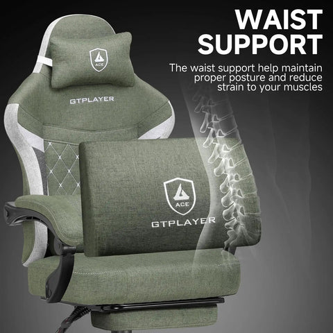 All Day Comfort Fabric Gaming Chair Built For Long Gaming Sessions With Pocket Spring Cushion and waist support detail