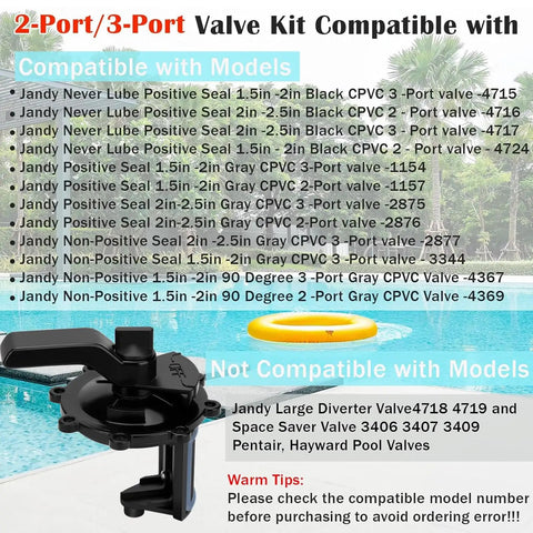 Pool Valve Rebuild Kit For 2-Port And 3-Port Jandy NeverLube Valves 4715 4716, compatibility chart by pool