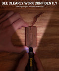 Person using Cordless Engraving Pen Kit With 5 Variable Speeds, Pro Grade Rechargeable Engraver Pen With 20 Bit Set to engrave wooden tag
