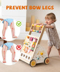 Flat Out Favorite For Little Kiddos With This Wooden Baby Walker Activity Center Packing 10 In 1 Sensory Play Modules Like Bead Mazes Shape Sorters And Bells To Spark Rapid Growth At 18 Months Plus, child using activity center.