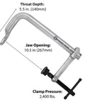 Beefy Regular Duty Bar Clamp 10-1/2 Inch Capacity With 2400 LBS Clamping Force 5-1/2 Inch Throat Depth Metallic UM105