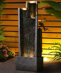 Modern Outdoor Water Fountain With LED Lights, 49.6 Inch Cascading Waterfall For Indoor Or Outdoor Use, Chill Garden Vibes