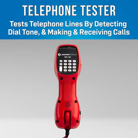 Red Go To Analog Telephone Line Tester Butt Set With ABN Clips for Dial Tone Testing and Line Troubleshooting RJ11 Switchbox shown.