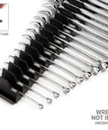 Modular Wrench Organizer Set With Six Small Organizers And Twelve Tab Wrench Holders Garage Pro Style Customizable Tool System For Quick Access Includes Label Sheet For One Quarter To Two And Five Eighths Inches Made In USA shown with wrenches