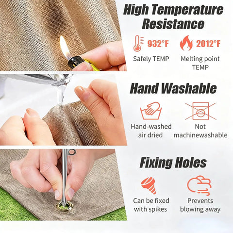 Features of heat-resistant mat for 22 Inch Outdoor Folding Fire Pit For Camping And Backyard Fun, with hand washable and fixing holes.