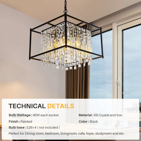 Dope Modern Black Crystal Chandelier With Adjustable Height For Dining Room Living Room Kitchen Island Entryway And Hallway