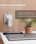 Must Have Travel Power Adapter With Two USB Ports And Main US Socket 3 In 1 Compact Wall Charger in use charging devices