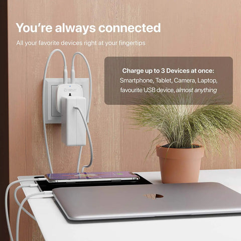 Must Have Travel Power Adapter With Two USB Ports And Main US Socket 3 In 1 Compact Wall Charger in use charging devices