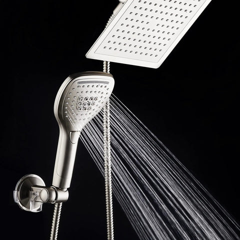 Ultra Luxury 9 Inch Rainfall Shower Head And Handheld Combo With Push Button Flow Control Satin Nickel Finish one operation