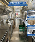 Internal layout of 13 Foot White Mobile Catering Trailer Turnkey Commercial Food Truck With Fully Equipped Kitchen Setup Dot Approved.