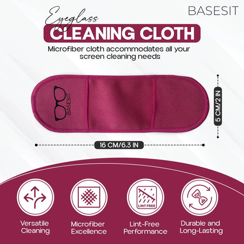 Front view of Basesit pink microfiber eyeglass cleaning cloth, 16 cm long, 4-pack