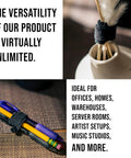 Reusable 6 Inch Hook and Loop Cable Ties securing vase and pens, showcasing versatile use for cable management and organization.