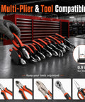 Heavy Duty Modular Plier Organizer For Tool Box Drawers with multiple tools organized in 0.9 inch slots on a workbench.