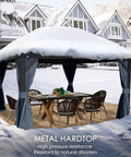 10 By 12 Foot Hardtop Gazebo With Rugged Aluminum Frame And Galvanized Steel Double Roof, Outdoor Pavilion In Snowy Backyard