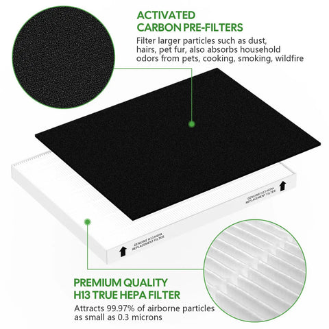2 Pack Replacement Filters For Fellowes AeraMax 190 200 DX55 DB55 Purifiers showing HEPA and activated carbon pre-filters