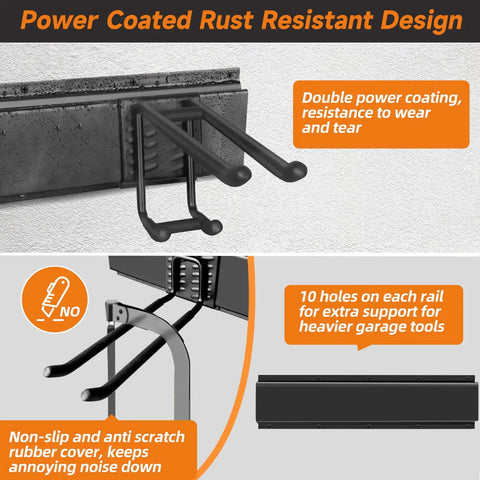 Heavy Duty 48 Inch Wall Mount Garden Tool Organizer Rack With Six Hooks, durable carbon steel with rust-resistant coating