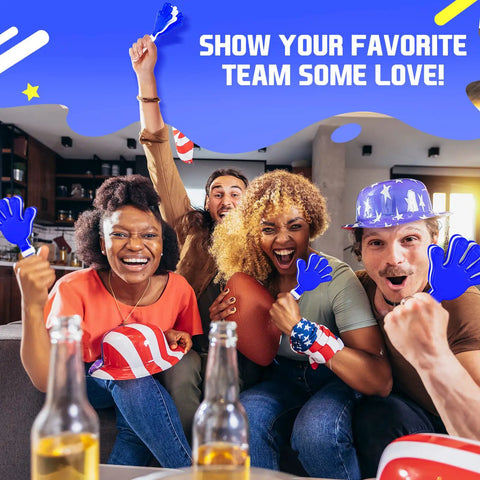 Group cheering with 48 Pcs Hand Clappers Bulk 7.5 X 3.5 Inch Plastic Noise Makers Party Favors In Blue And White at event