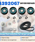 Heavy Duty Dryer Repair Kit With WPW10314173 Drum Rollers 661570V Belt W10837240 And 279640 Idler Pulleys on display