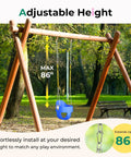 Toddler Swing Seat With Coated Chains And High Back Full Bucket Chair For Outdoor Backyard Fun Heavy Duty Kid Friendly Baby Swing Kit In Blue on wooden frame