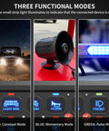 8 Gang Switch Panel With RGB LED Lights showing light modes, momentary horn, and pulse light features for vehicles and boats.