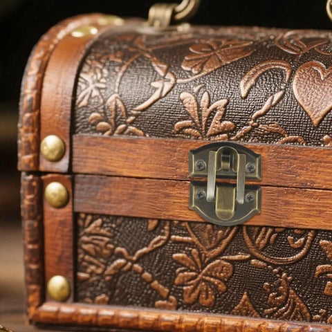 Close-up of a jewelry box with an Old School Bronze Toggle Hasp Latch from the 12 Pack set, showcasing its vintage design and anti-corrosion finish.