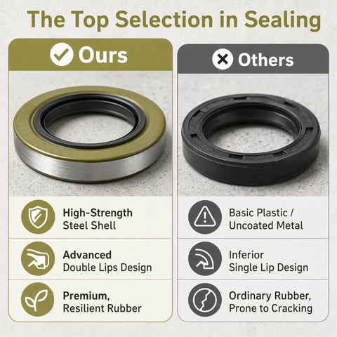 Rock Solid 4 Pack Trailer Hub Grease Seals Double Lip Design size comparison with steel shell and rubber, showing premium quality.