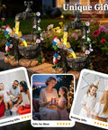 Solar Garden Gnomes Statues With LED Water Fountain 10 Inch Resin Outdoor Yard Decor for Lawn, featuring illuminated gnome figurines.